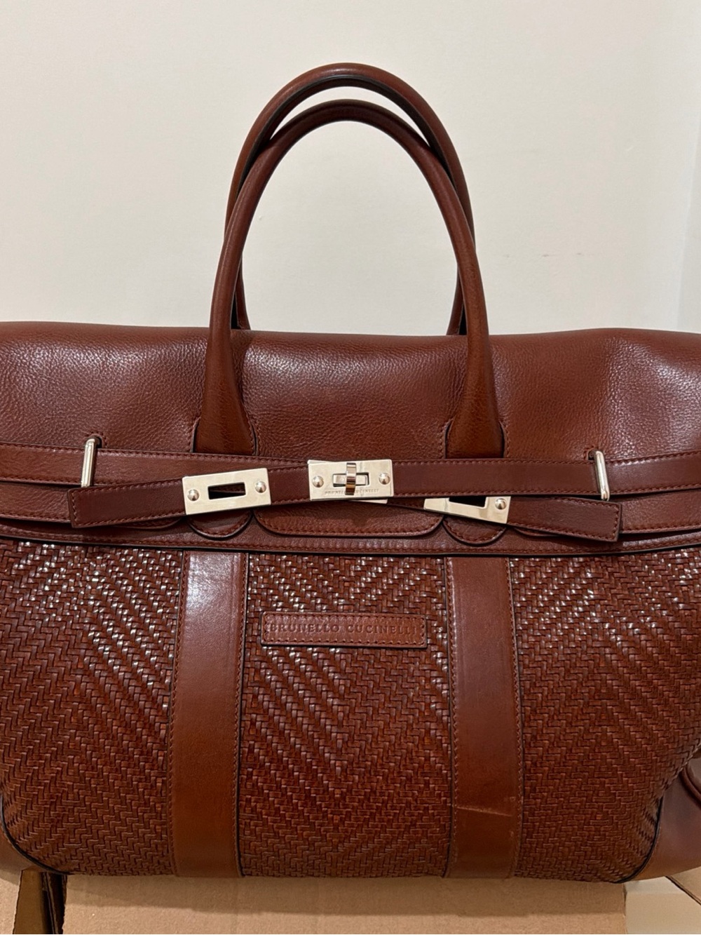 Brunello Cucinelli Brown Woven Leather Travel Tote